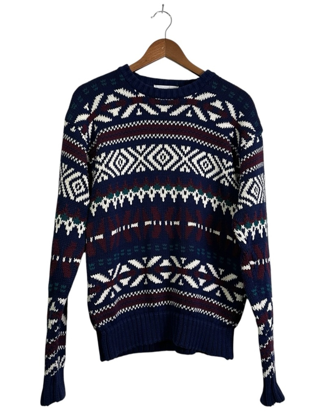 Traditions Men’s M Navy Cotton Knit Rom Com Fair Isle Crewneck Sweater